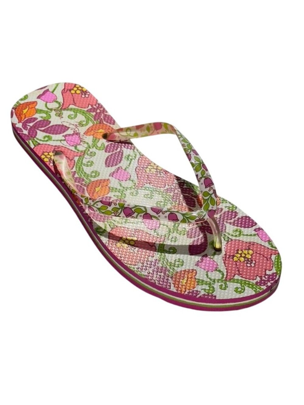 Vera Bradley Lilli Bell Floral Flip Flops Size 10 Pink & White Multicolor Design